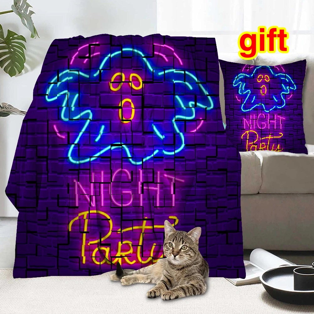 Halloween Blanket with Pillow Case,Batwing Skeleton Blanket for Bedroom Aesthetic,Rich Colors With Mushrooms and Skull Kisses Look so Blanket,#335,32x48''