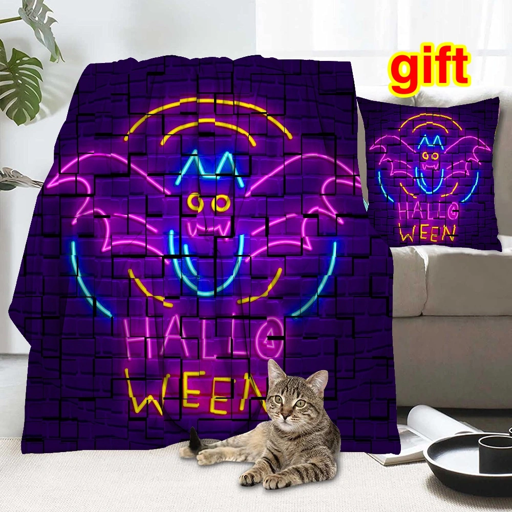 Halloween Blanket with Pillow Case,Batwing Skeleton Blanket for Bedroom Aesthetic,Rich Colors With Mushrooms and Skull Kisses Look so Blanket,#335,32x48''
