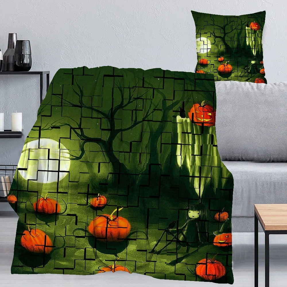 Halloween Blanket with Pillow Case,Batwing Skeleton Blanket for Bedroom Home Dorm Halloween Decor,#341,32x48''