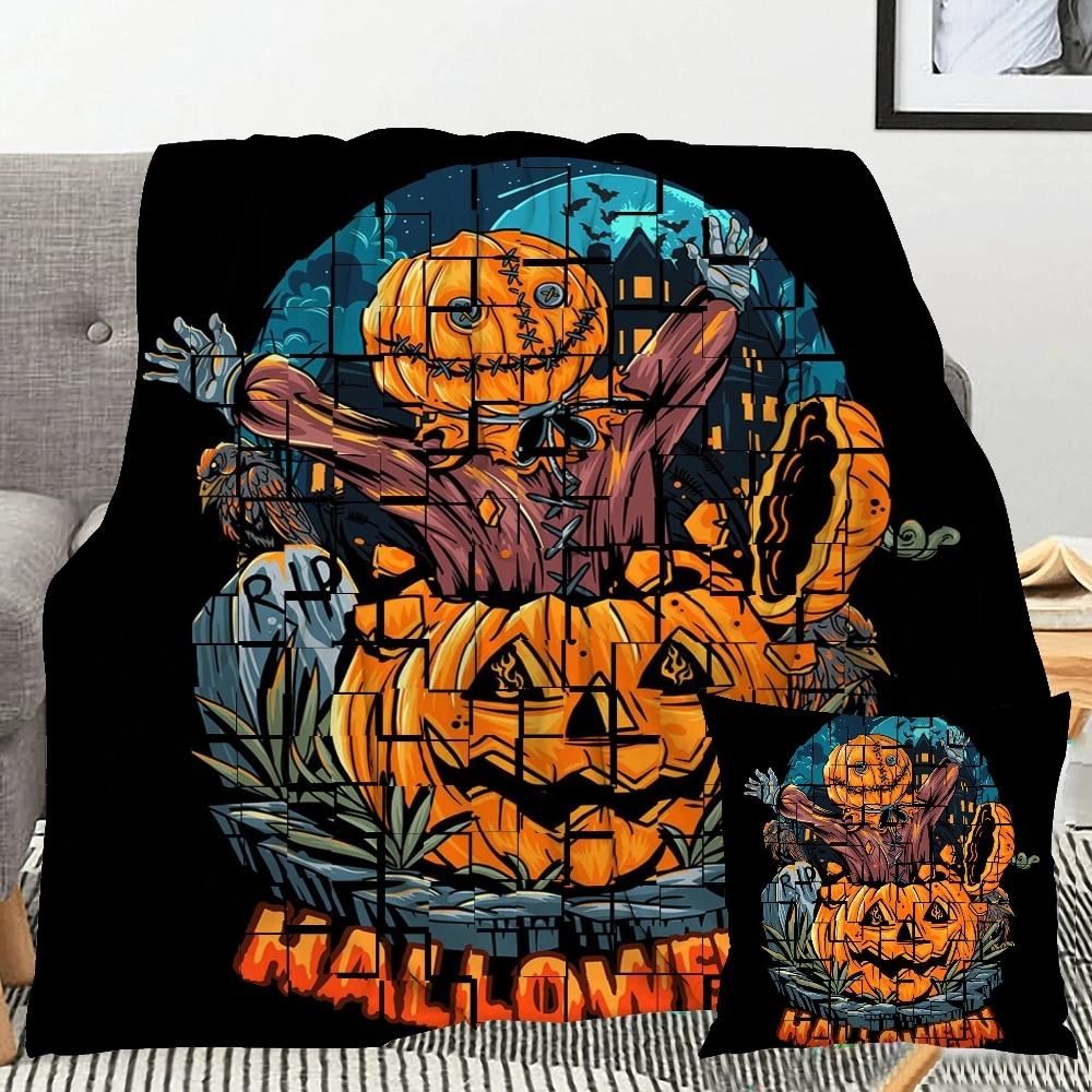 Halloween Blanket with Pillow Case,Batwing Skeleton Blanket for Bedroom Home Dorm Halloween Decor,#350,32x48''