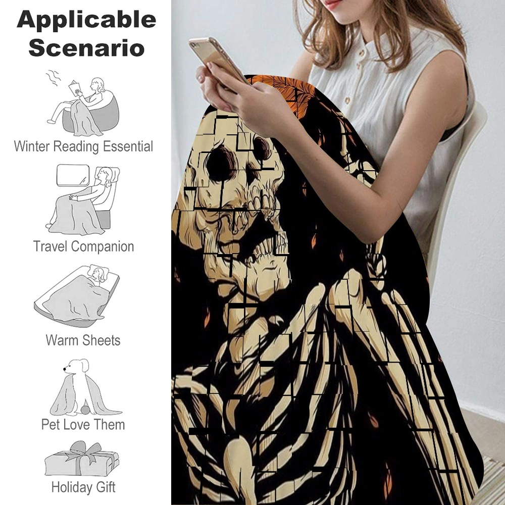 Halloween Blanket with Pillow Case,Batwing Skeleton Blanket for Bedroom Living Room Decor,#355,32x48''