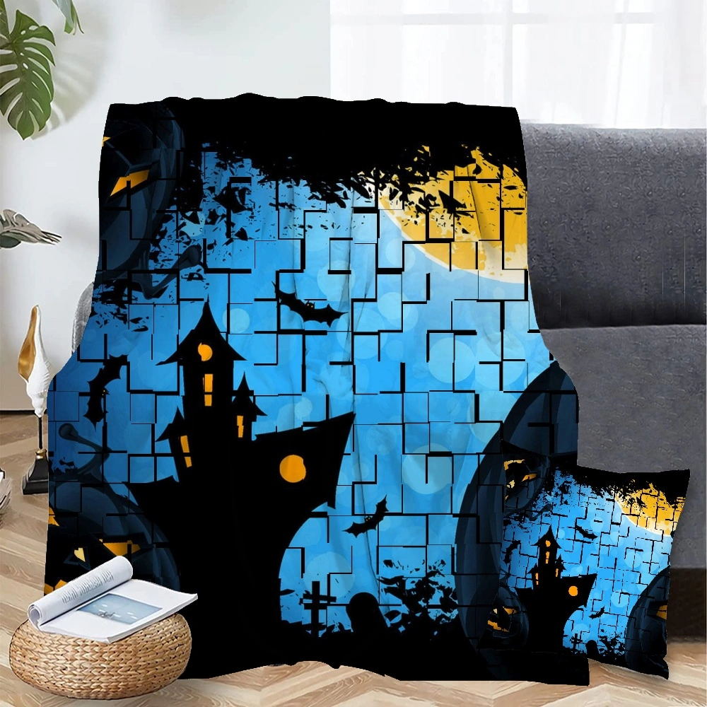 Halloween Blanket with Pillow Case,Batwing Skeleton Blanket for Bedroom Living Room Dorm Home Decor,#370,32x48''