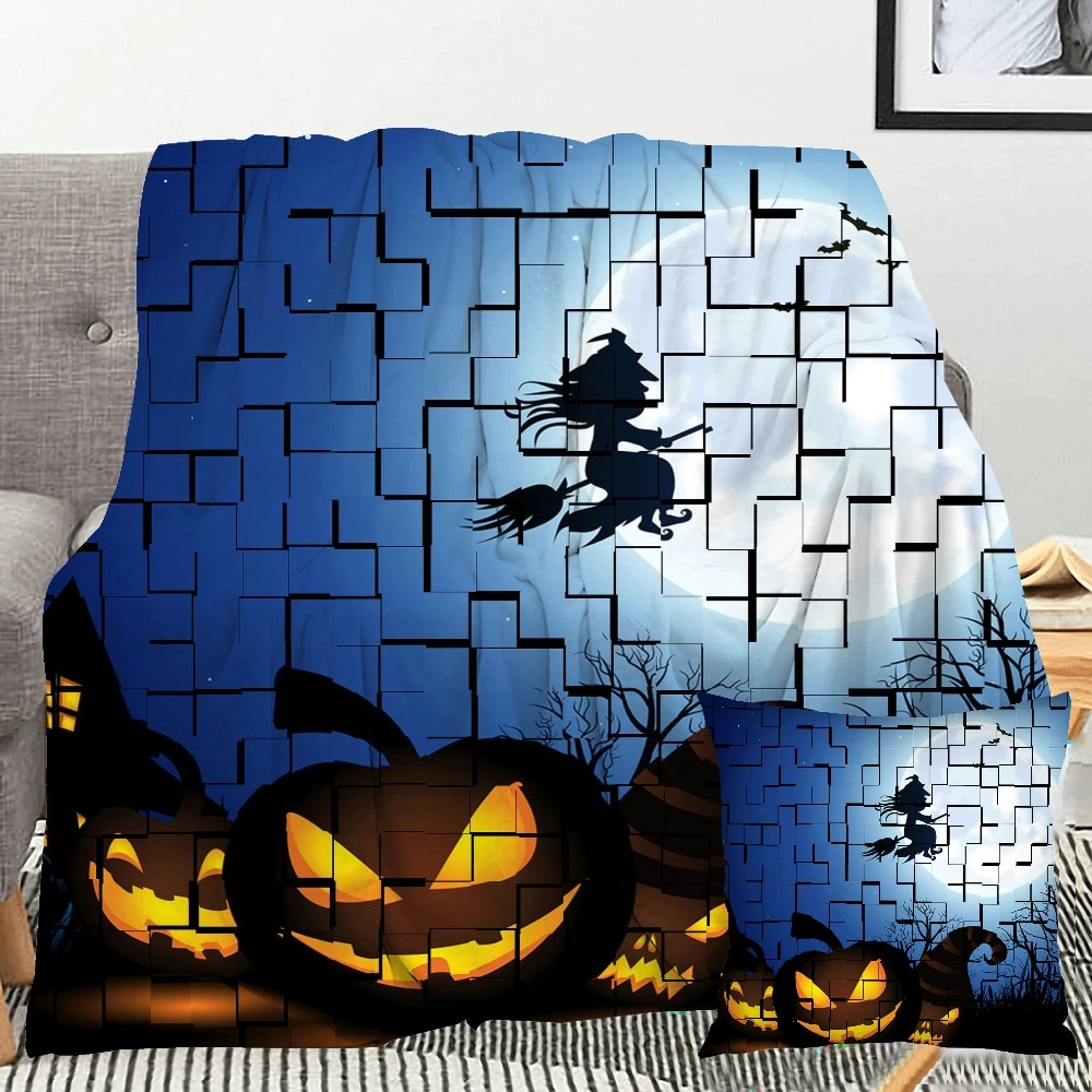 Halloween Blanket with Pillow Case,Batwing Skeleton Blanket for Kids Bedroom Dorm Home Decor,#373,32x48''