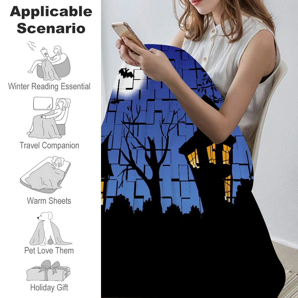 Halloween Blanket with Pillow Case,Batwing Skeleton Blanket for Kids Bedroom Dorm Home Decor,#376,32x48''