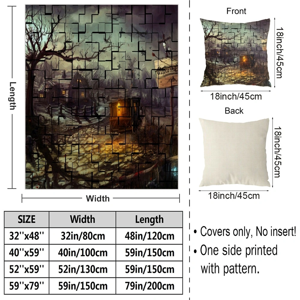 Halloween Blanket with Pillow Case,Broomstick Blanket for Bedroom Living Room Decor,,#397,32x48''