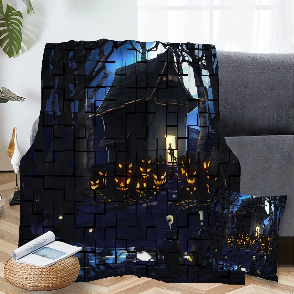 Halloween Blanket with Pillow Case,Broomstick Blanket for Bedroom Living Room Decor,,#399,32x48''