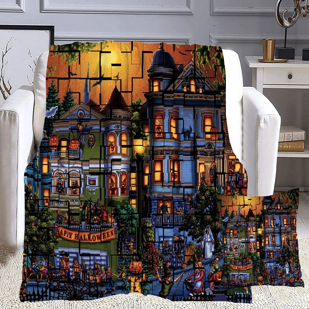 Halloween Blanket with Pillow Case,Broomstick Blanket for Home Decor Living Room College Dorm Bedroom,#405,32x48''