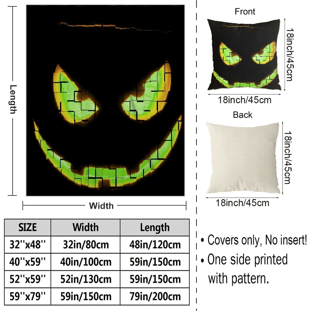 Halloween Blanket with Pillow Case,Creepy Graveyard Woods Moon Night Pumpkin,#492,32x48''