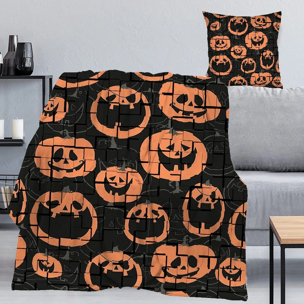 Halloween Blanket with Pillow Case,Creepy Graveyard Woods Moon Night Pumpkin-Lantern Decor Pillow Case for Kids Bedroom Dorm Home Decor,#501,32x48''