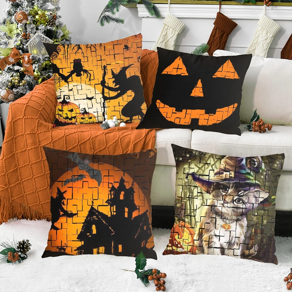 4Pcs Halloween Decorative Pillow Case- , Horror Skeleton Cemetery Pumpkin Lantern Misty Dead Halloween Pillow Case for Bedroom Living Room Indie Decor WxH,#015