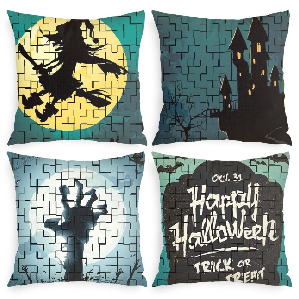 4Pcs Halloween Decorative Pillow Case- , Horror Skeleton Cemetery Pumpkin Lantern Misty Dead Halloween Pillow Case for Bedroom Living Room Indie Decor WxH,#020