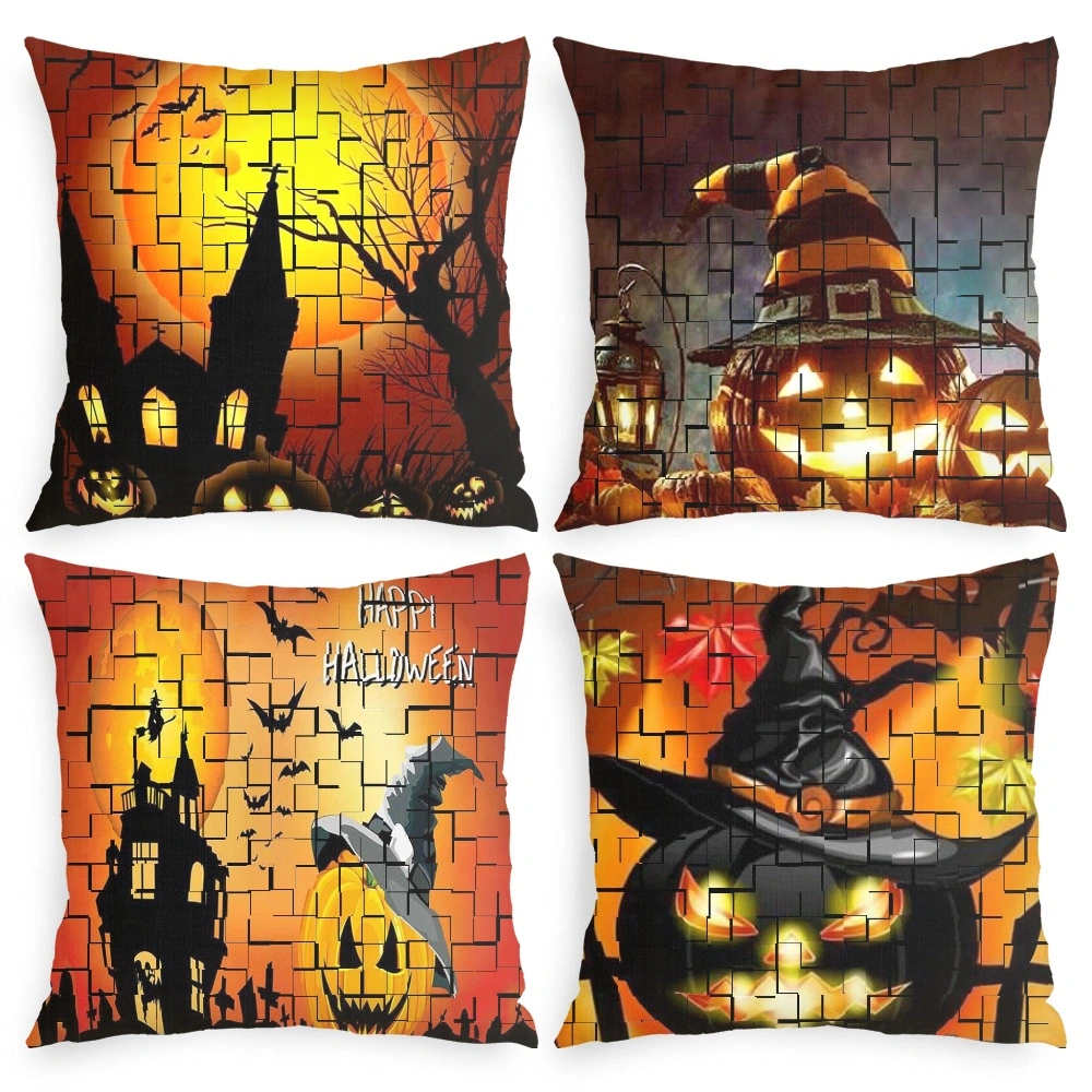 4Pcs Halloween Decorative Pillow Case- , Horror Skeleton Cemetery Pumpkin Lantern Misty Dead Halloween Pillow Case for Bedroom Living Room Indie Decor WxH,#017