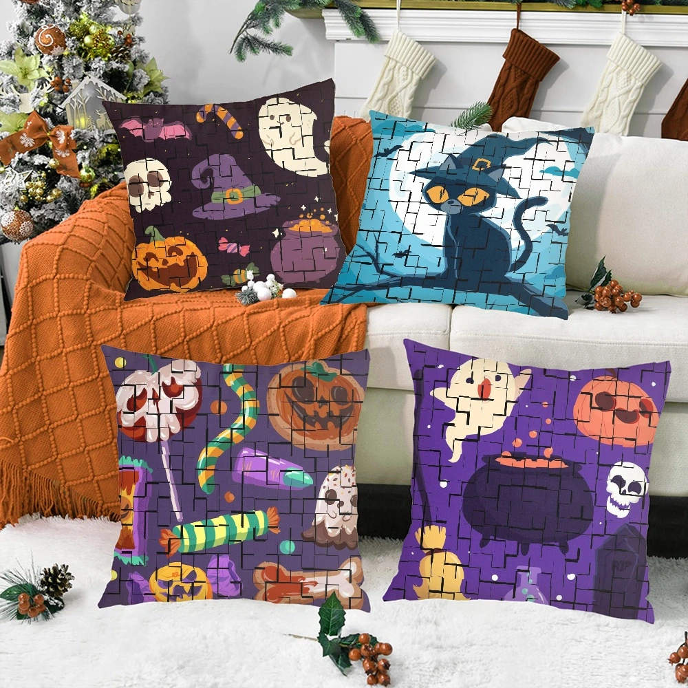 4Pcs Halloween Decorative Pillow Case-Anime Pillow Case for Living Room College Dorm Decor,#048