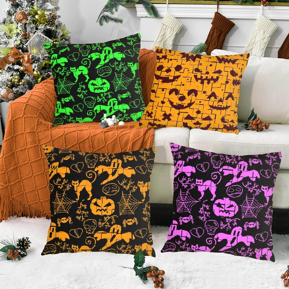 4Pcs Halloween Decorative Pillow Case-Bat Tomb Pillow Case for Living Room Dorm Home Decor,#077