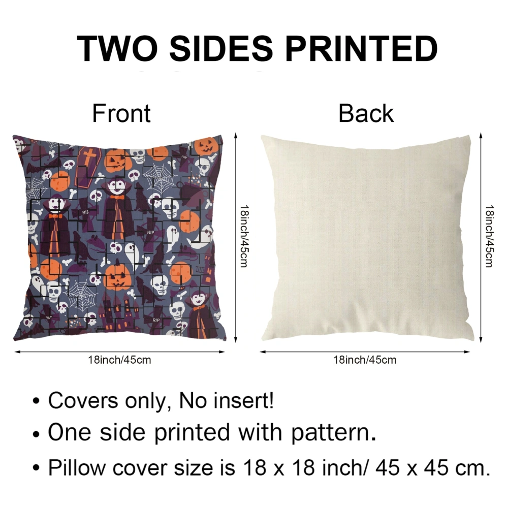 4Pcs Halloween Decorative Pillow Case-Black Orange Skull Pillow Case for Bedroom Hippie Room Decor,#083