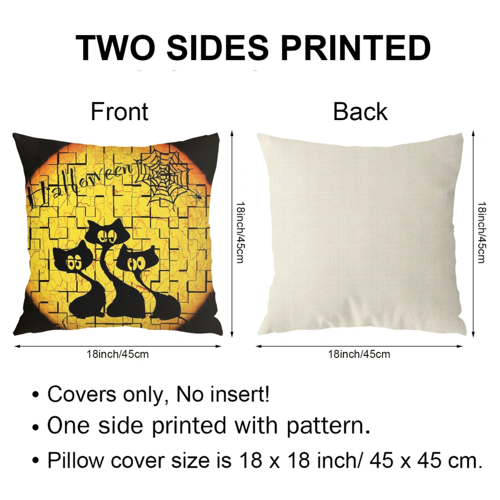 4Pcs Halloween Decorative Pillow Case-Black Orange Skull Pillow Case for Bedroom Hippie Room Decor,#087