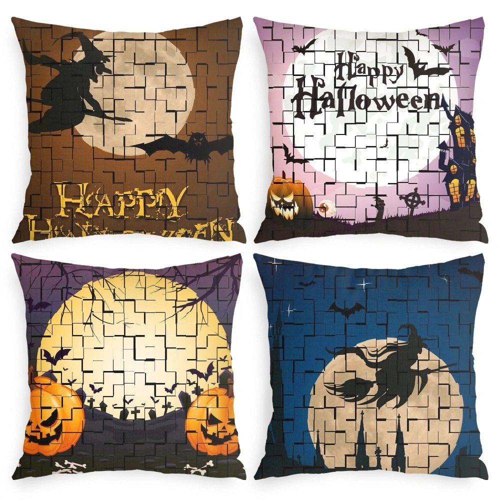 4Pcs Halloween Decorative Pillow Case-Broomstick Pillow Case for Bedroom Aesthetic,#092