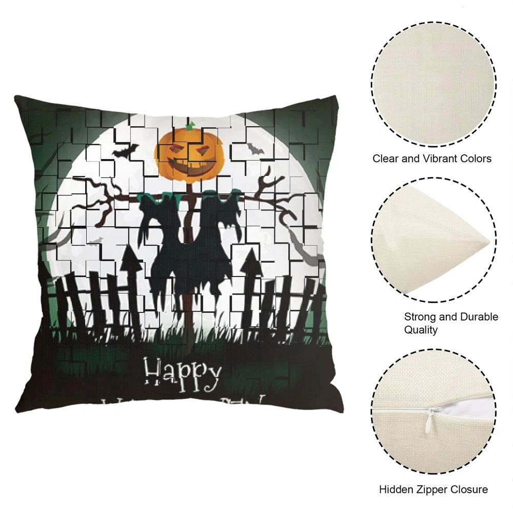 Halloween Decorative Pillow Case, Horror Skeleton Cemetery Pumpkin Lantern Misty Dead Halloween Pillow Case for Bedroom Living Room Decor,#084