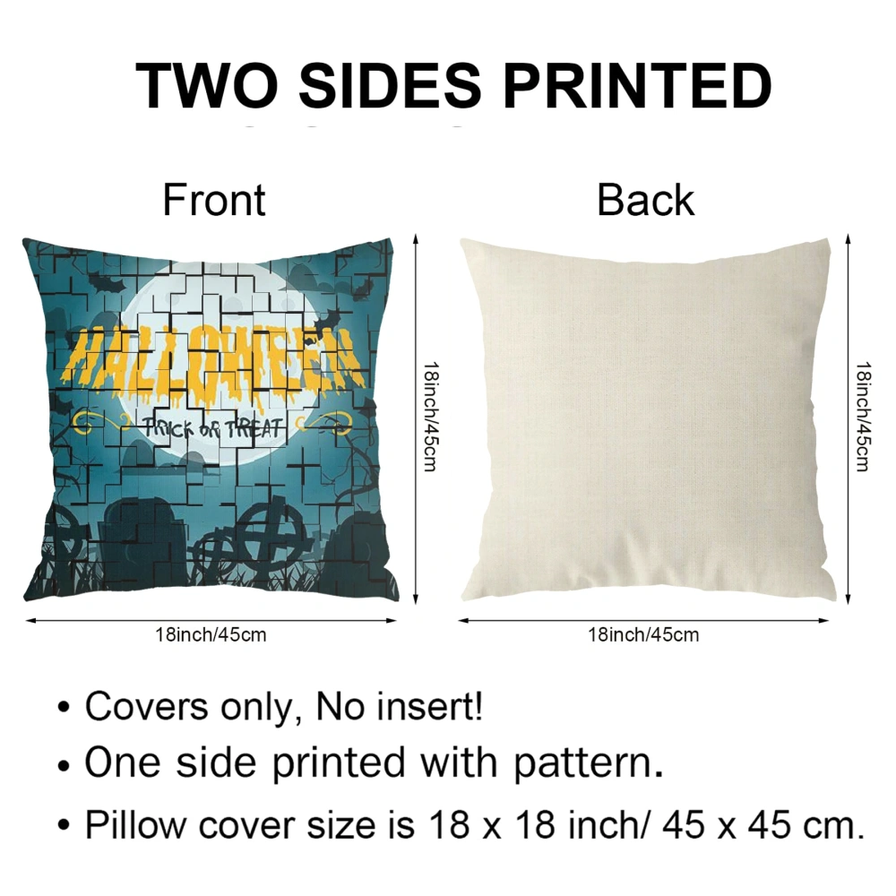 Halloween Decorative Pillow Case, Horror Skeleton Cemetery Pumpkin Lantern Misty Dead Halloween Pillow Case for Bedroom Living Room Decor,#086