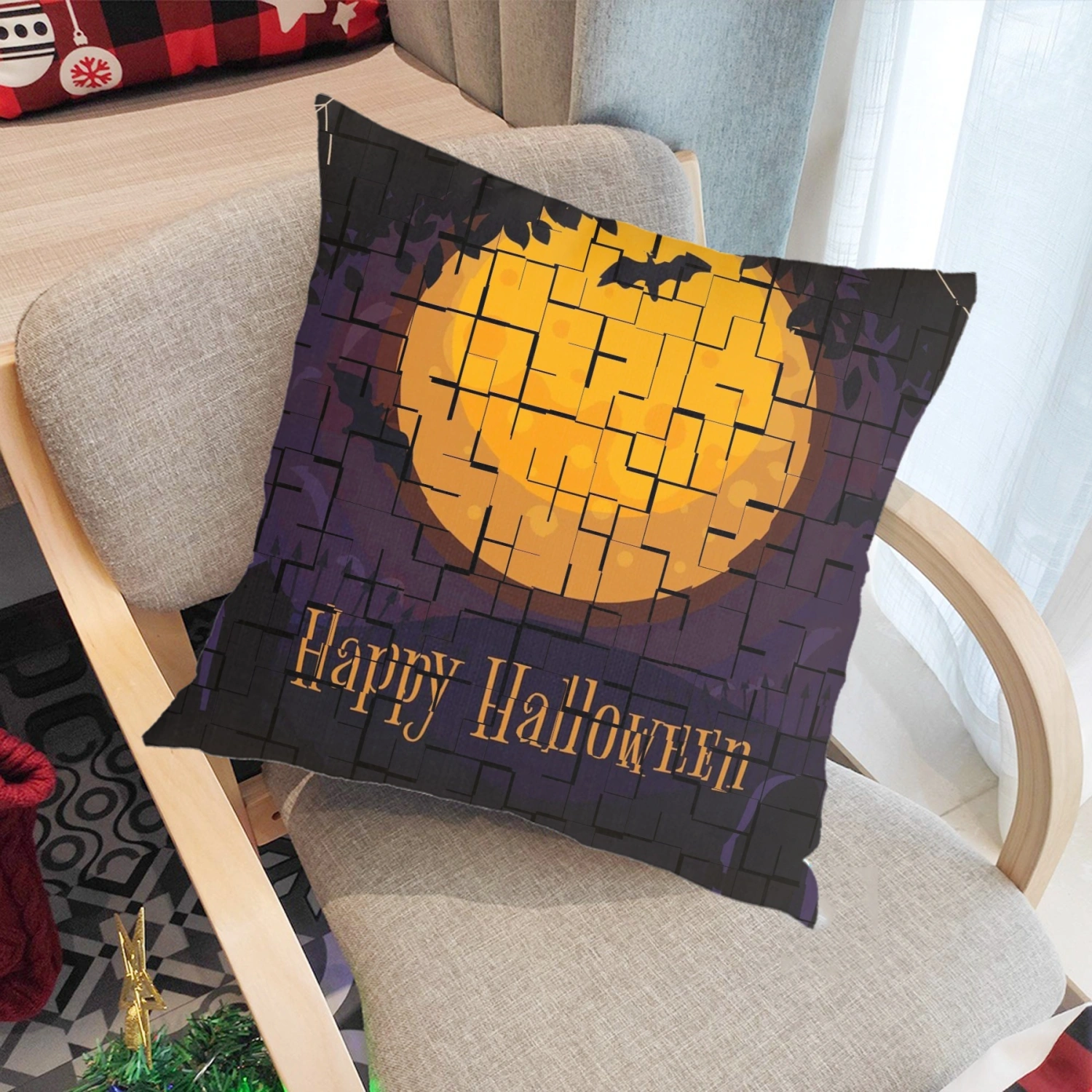 Halloween Decorative Pillow Case, Vintage Skeleton Magic Ouija Board Pillow Case for College Dorm Room Guys Man Cave Frat Bedroom,#128