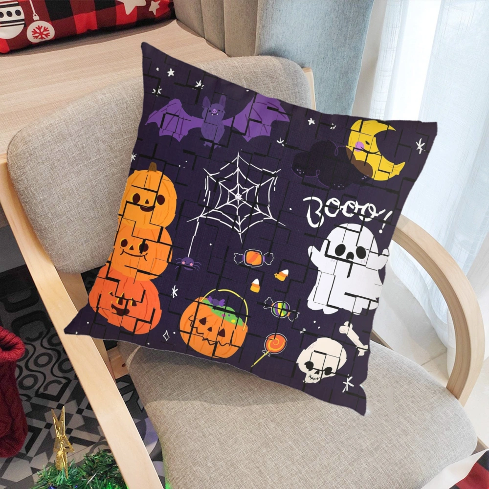 Halloween Decorative Pillow Case-Batwing Skeleton Pillow Case for Bedroom Orange Night Sky Haunted,#294