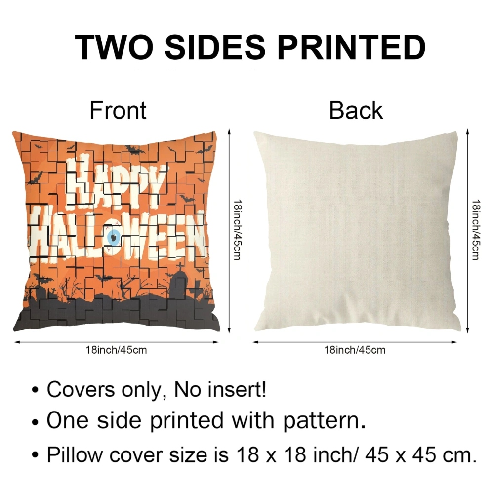 Halloween Decorative Pillow Case-Batwing Skeleton Pillow Case for Bedroom Orange Night Sky Haunted,#291