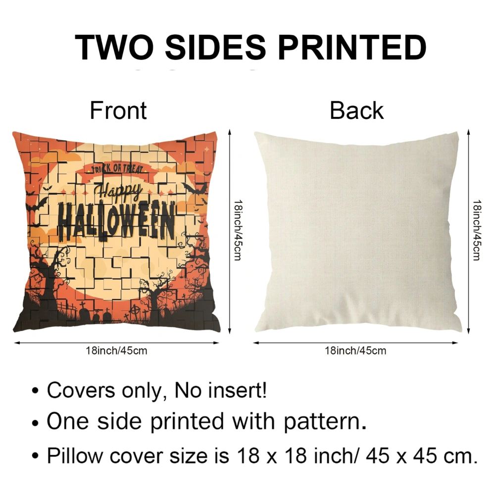 Halloween Decorative Pillow Case-Batwing Skeleton Pillow Case for Bedroom Orange Night Sky Haunted,#296