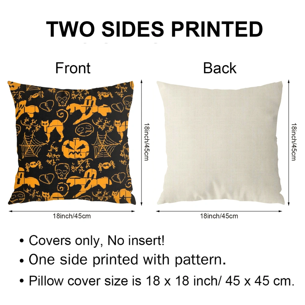 Halloween Decorative Pillow Case-Black Orange Skull Pillow Case for Bedroom Hippie Room Decor,#307