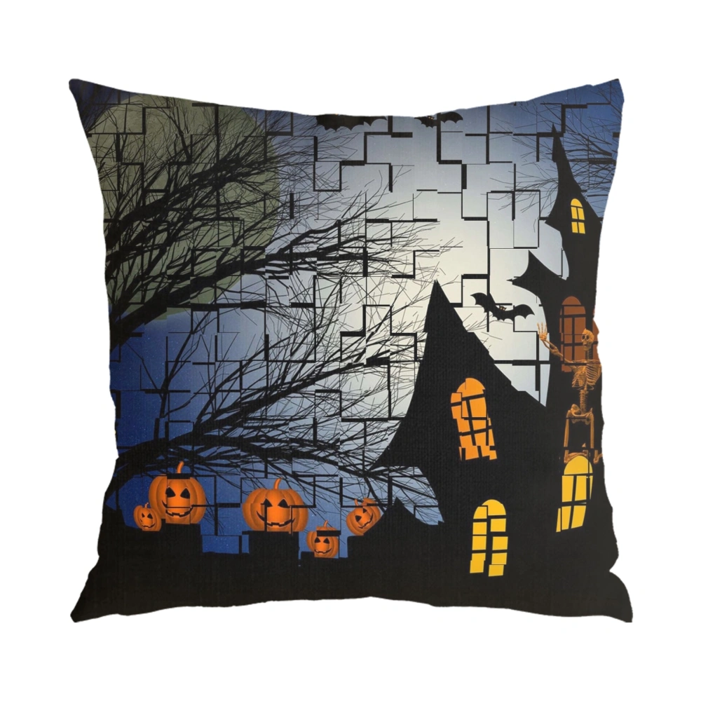 Halloween Decorative Pillow Case-Creepy Graveyard Woods Moon Night Pumpkin-Lantern Decor Pillow Case for Halloween, Christmas, Birthday and etc,#437