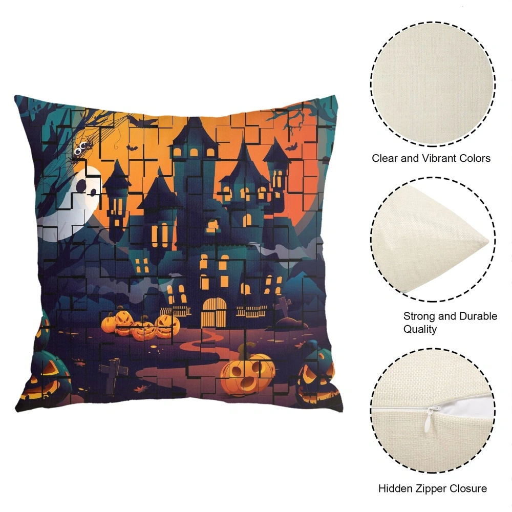 Halloween Decorative Pillow Case-Creepy Graveyard Woods Moon Night Pumpkin-Lantern Decor Pillow Case for Teens/Girl,#442