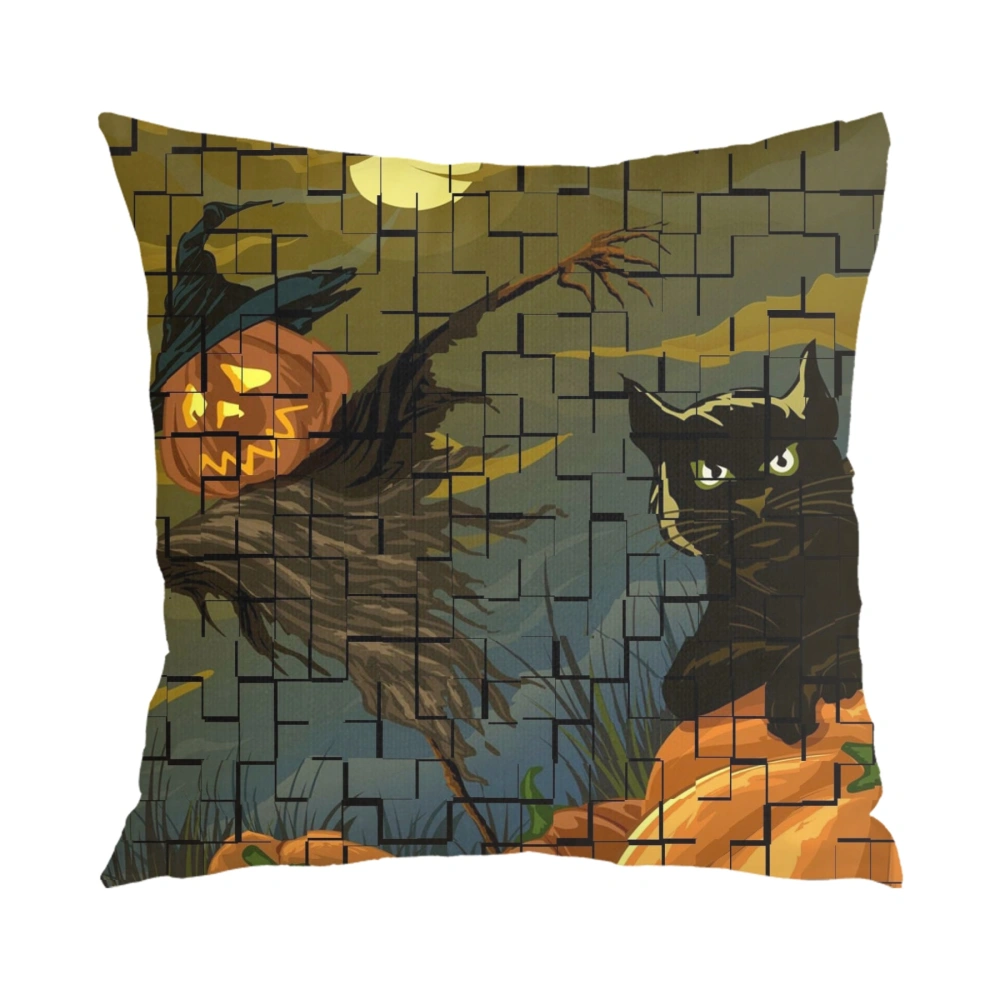 Halloween Decorative Pillow Case-Dancing Skull Pillow Case for Bedroom Orange Night Sky Haunted,#471