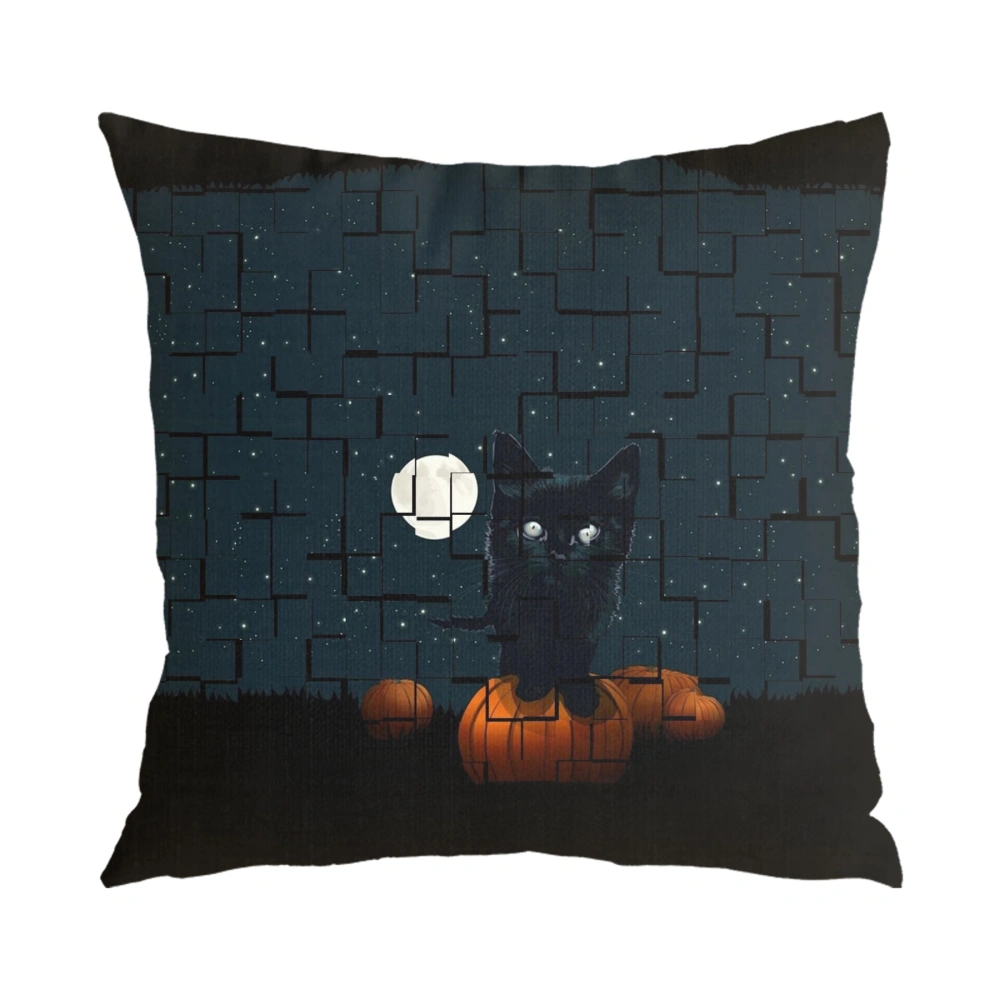 Halloween Decorative Pillow Case-Dancing Skull Pillow Case for Bedroom Orange Night Sky Haunted,#476