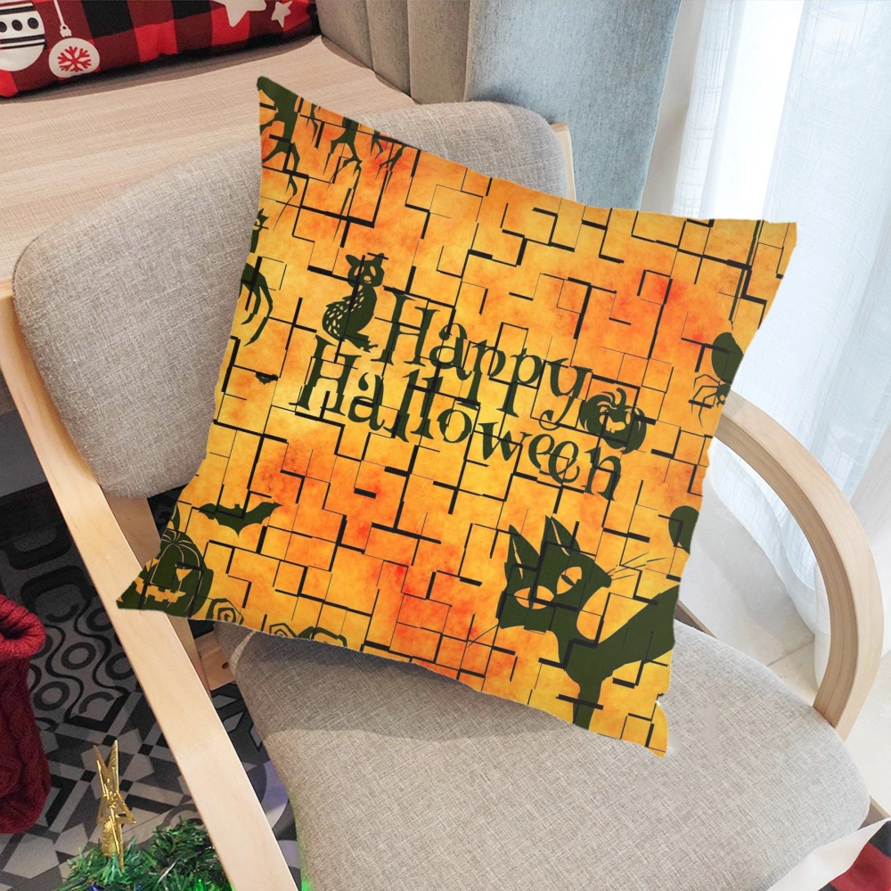 Halloween Decorative Pillow Case-Dancing Skull Pillow Case for Bedroom Orange Night Sky Haunted,#478