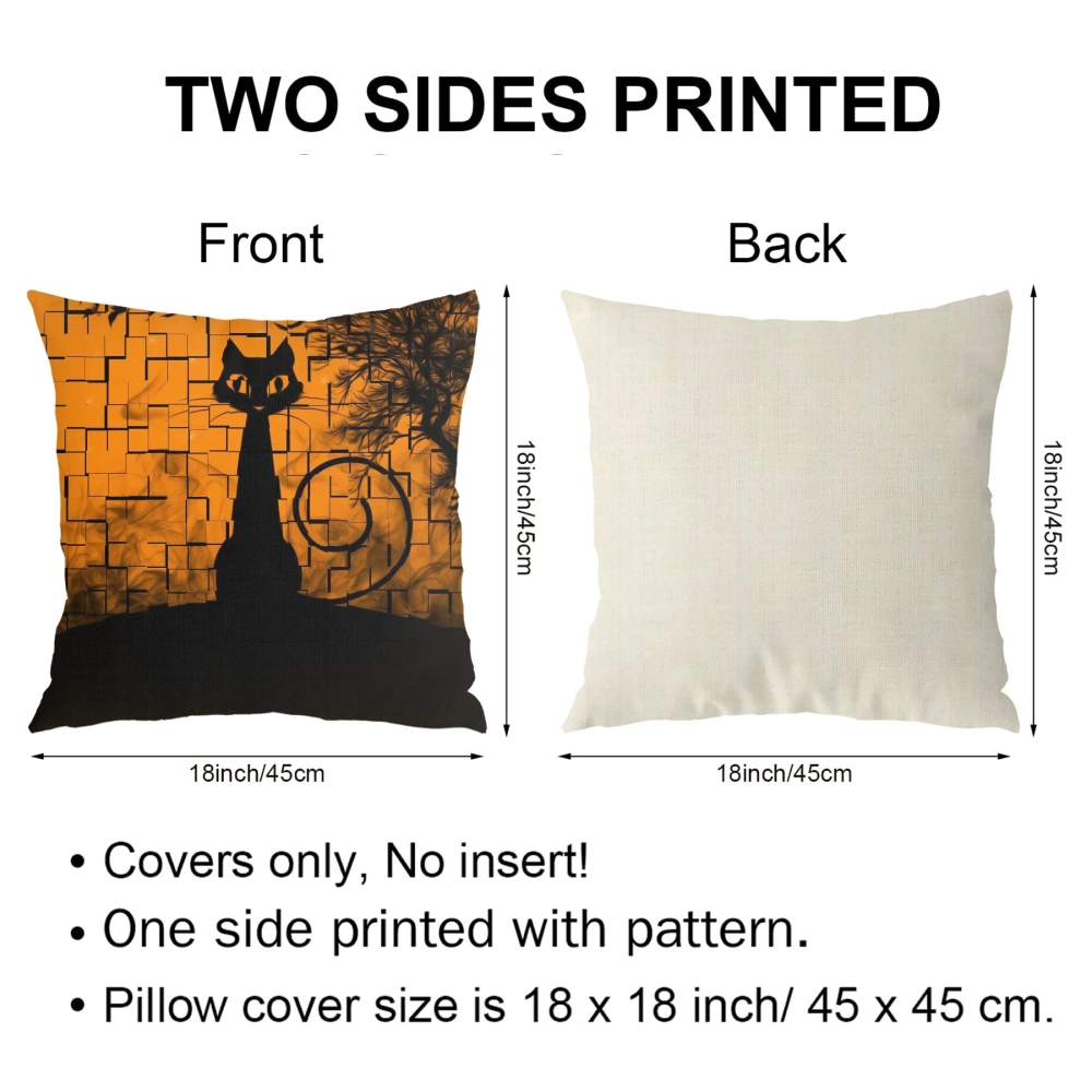 Halloween Decorative Pillow Case-Dancing Skull Pillow Case for Bedroom Orange Night Sky Haunted,#480