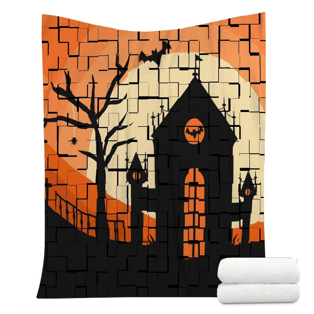 Halloween Blanket, Horror Skeleton Cemetery Pumpkin Lantern Misty Dead Halloween Blanket for Bedroom, Living Room Dorm,#125