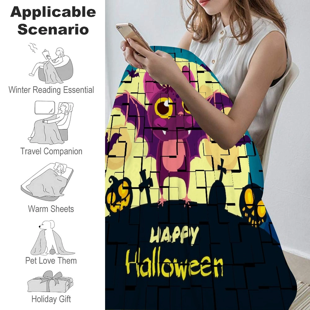 Halloween Blanket, Horror Skeleton Cemetery Pumpkin Lantern Misty Dead Halloween Blanket for Living Room Bedroom Aesthetic Decor,#135