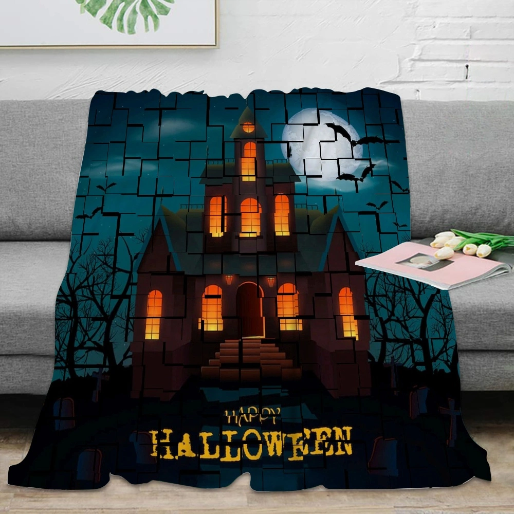 Halloween Blanket, Horror Skeleton Cemetery Pumpkin Lantern Misty Dead Halloween Blanket for Living Room Bedroom Aesthetic Decor,#140