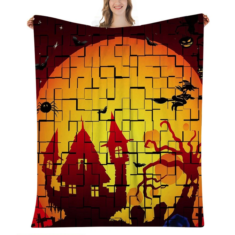 Halloween Blanket-Creepy Graveyard Woods Moon Night Pumpkin-Lantern Decor Blanket for Bedroom Aesthetic Home Dorm Decor,#496