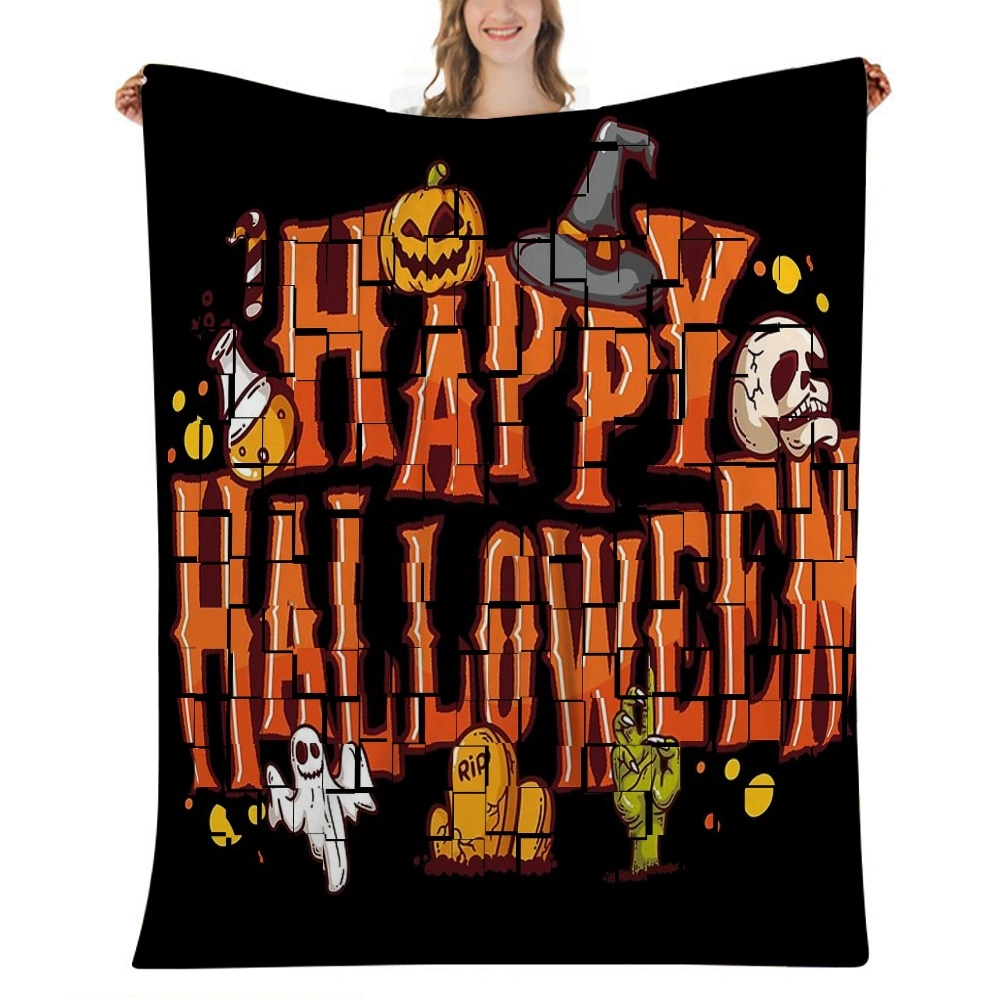 Halloween Blanket-Creepy Graveyard Woods Moon Night Pumpkin-Lantern Decor Blanket for Bedroom Aesthetic Home Dorm Decor,#496