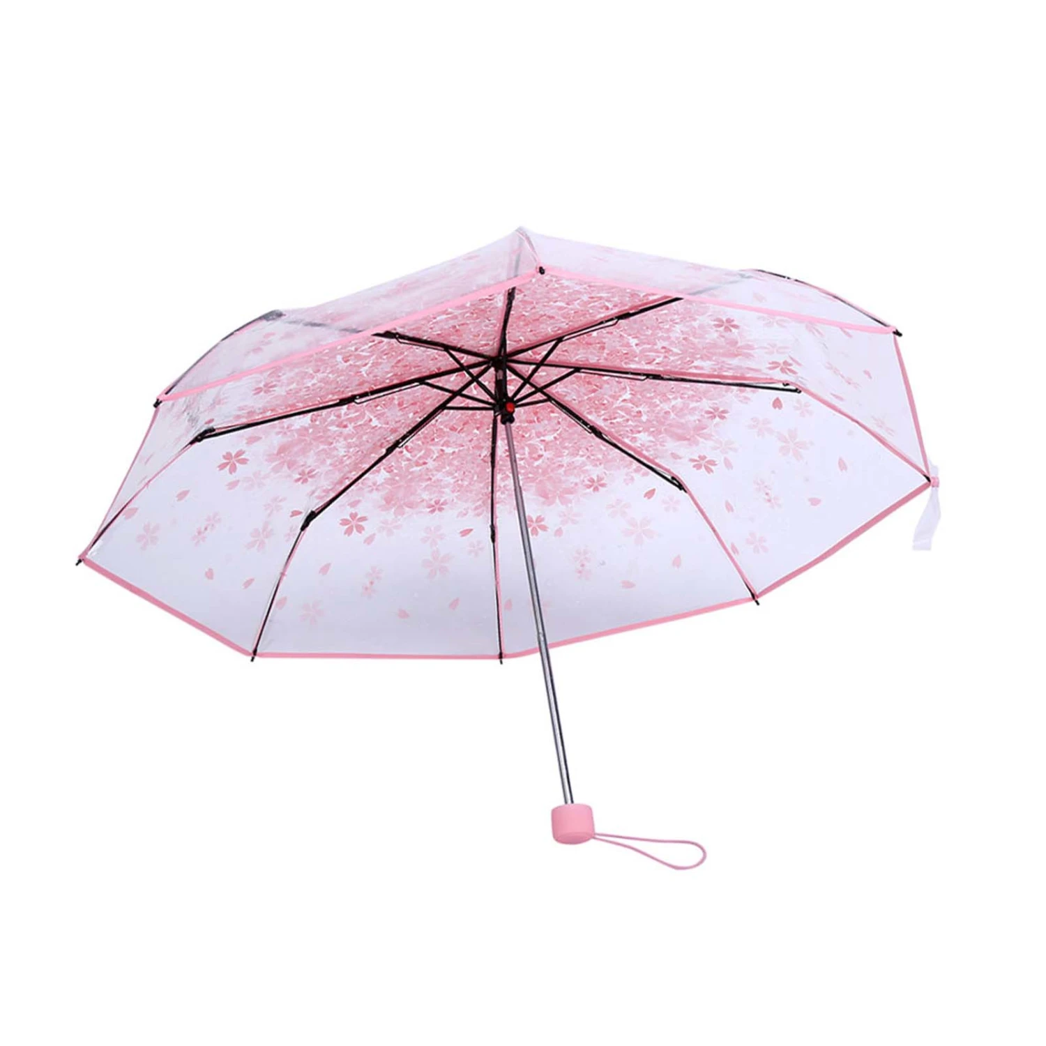 1PC Transparent Folding Umbrella Fashionable Princess Umbrella Cherry Blossom # Pink
