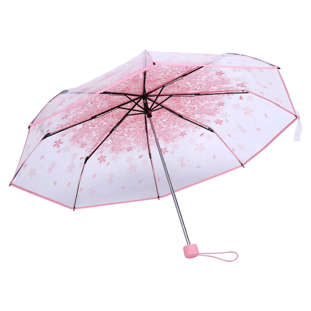 1PC Transparent Folding Umbrella Fashionable Princess Umbrella Cherry Blossom # Pink