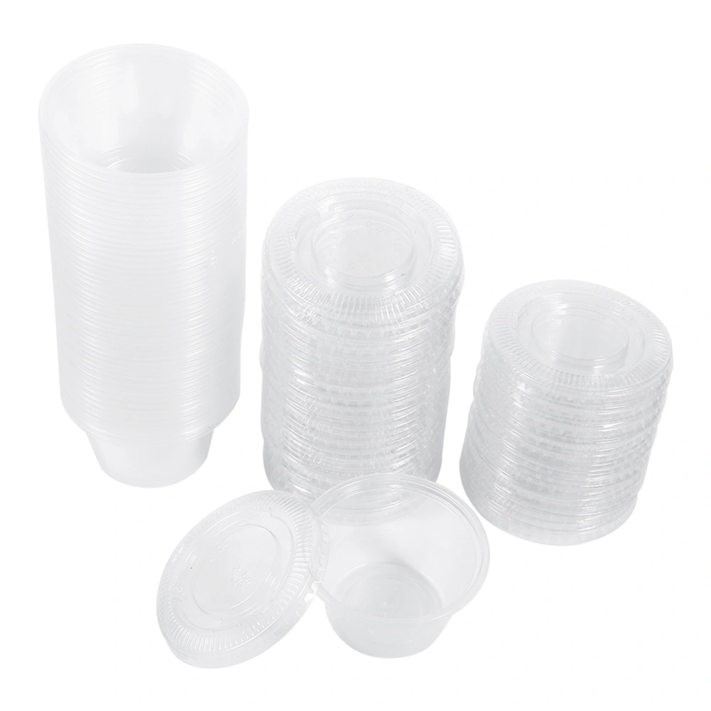 50Pcs Disposable Plastic Clear Sauce Chutney Cups Boxes With Lid Food Takeaway Hot (2oz)