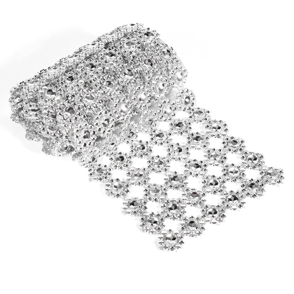 1 Yard Long Flower Shape Diamond Mesh Warp Sparkling Artificial Crystal Rhinestone Ribbon Decor