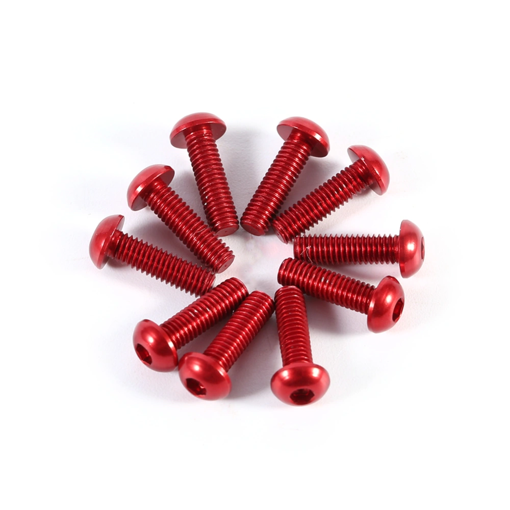 10pcs M3 6-10mm Button Round Head Aluminum Alloy Metric Hex Socket Cap Screw Bolt Red 10mm