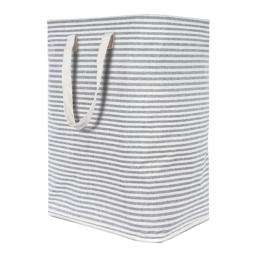 72L Laundry Hamper Foldable Grey Stripe Signature Cotton Laundry Storage Basket for Home