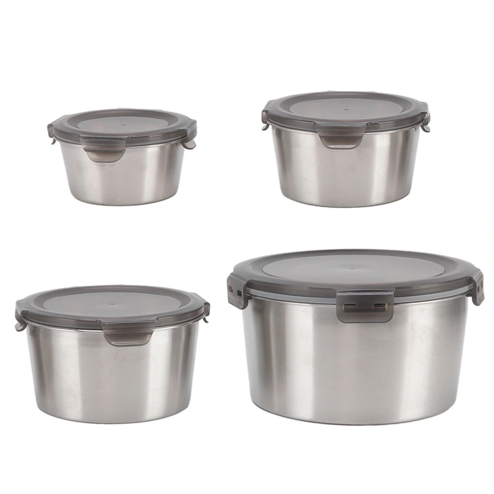 4Pcs Stainless Steel Preservation Box Large Capacity Round Food Storage Container Box with Lid for Daily Work School