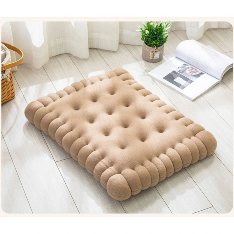 Chair Seats Cushion Thick Soft Elastic Comfortable Biscuit Shape Plush Chair Pads for Office Dining Room Sofa Beige 40x45cm