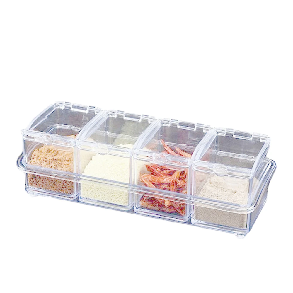 Kitchen Seasoning Jar Set Acrylic Condiment Storage Box Transparent Salt Sugar Spice Jar Set