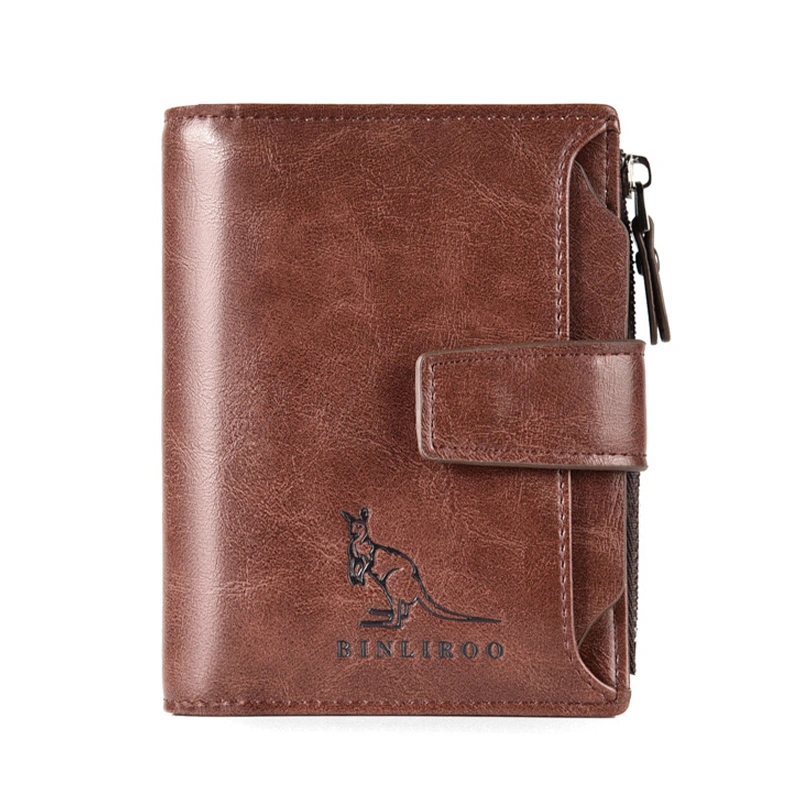 PU Leather Men Wallet Zipper No Degaussing Multi Screens Vertical Vintage Male Wallet for Travelling Working Brown