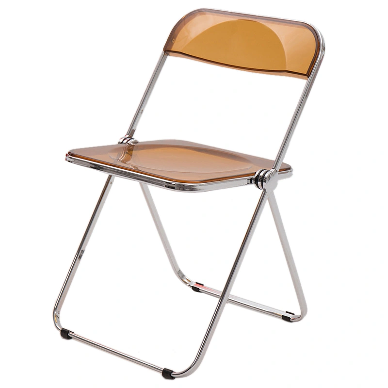 Acrylic Folding Chair Electroplated Silver Legs Folding Dining Chair Clothing Store Photograph Makeup Stool Brown